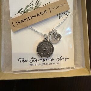 Handmade Weight Plate Bodybuilding Necklace with Initial and Crystal Charms